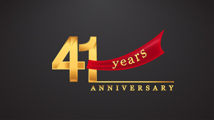 41st anniversary design logotype golden color with red ribbon for anniversary celebration