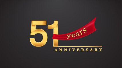51st anniversary design logotype golden color with red ribbon for anniversary celebration