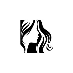 silhouette of a girl, woman line art, beauty face girl. continuous line drawing, long hair
