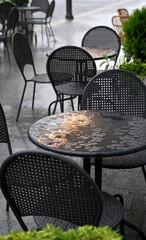 City terrace during the rain