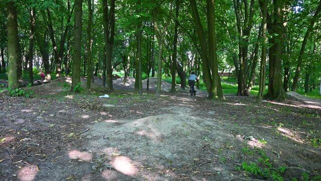 MTB trail riding on the MTB bicycle in the summer season