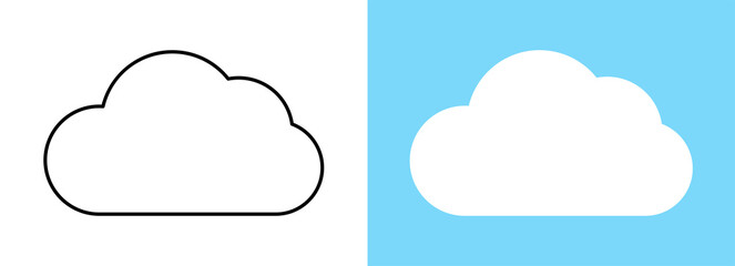 Set with different weather icons. Icons of clouds on a white and blue background. Weather vector logo. Linear and colorful icons.  