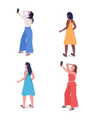 Obraz premium Girl posing for photo semi flat color vector character set. Standing figure. Full body people on white. Women isolated modern cartoon style illustration for graphic design and animation collection