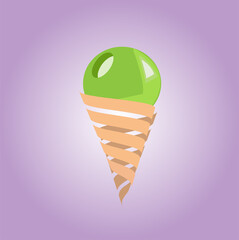 mint ice cream with radial background in flat style