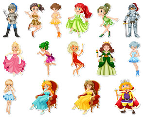 Sticker set with different fairytale cartoon characters