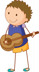 A doodle kid playing a acoustic guitar cartoon character isolated