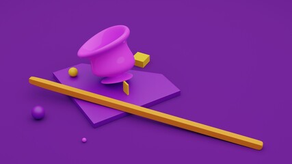 Vase abstract 3d bowl violet purple geometric graphic with elements like balls and pencil chopsticks