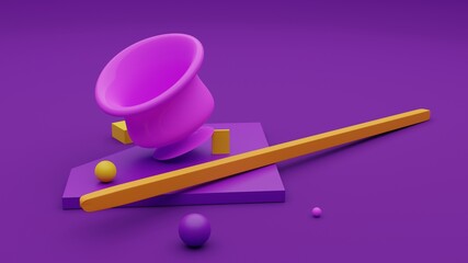 Vase abstract 3d bowl violet purple geometric graphic with elements like pencil chopsticks and balls