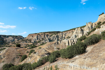 Fairy Chimneys, Kula Geopark at location Manisa, Turkey. Kula Volcanic Geopark, also known as Kuladoccia. It was recognized by UNESCO as a UNESCO Global Geopark and is the country's only geopark
