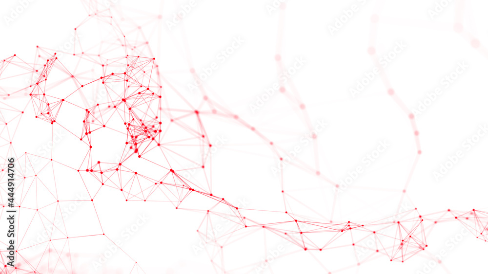 Poster Polygonal white background with connecting dots and lines. Network connection structure. Plexus effect. 3d rendering.