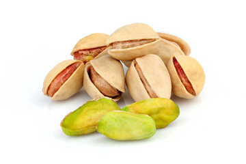 Pistachios in the peel isolated.