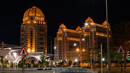 Fototapeta na wymiar Doha, Qatar - Nov 20. 2019. Al Gassar Resort hotel and St. Regis Doha hotel