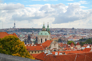 Fototapeta premium Red roofs of old Prague, panoramic view. Vyšehrad, Czech Republic