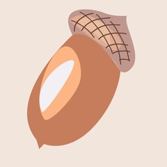 Acorn in the style of minimalism with a background. Suitable for labels, t-shirt printing, badges, badges, seasonal decor. Vector illustration