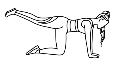 Sports exercise for a healthy lifestyle. Girl.  Vector illustration hand-drawn by a contour.