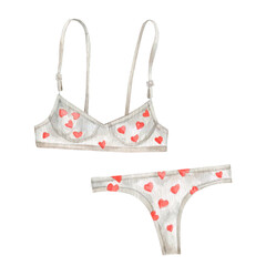 Watercolor romantic woman lingerie lace underwear illustration