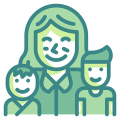 children and mother blue line icon
