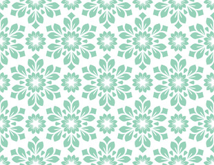 Fototapeta na wymiar Flower geometric pattern. Seamless vector background. White and green ornament. Ornament for fabric, wallpaper, packaging. Decorative print