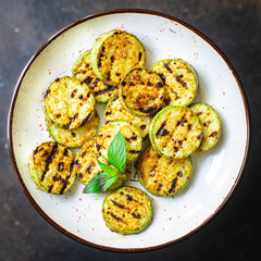 zucchini grilled vegetable on the table, healthy meal snack copy space food background rustic. top view