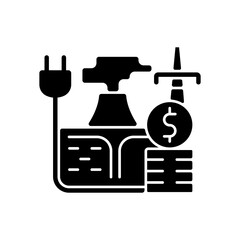 Geothermal energy price black glyph icon. Sustainable thermal power production. Alternative utility cost. Price for energy purchase. Silhouette symbol on white space. Vector isolated illustration