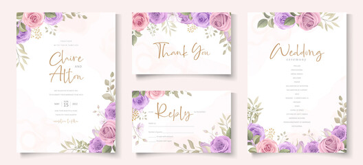 Elegant wedding card template with soft floral and leaves ornament