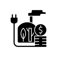 Biomass energy price black glyph icon. Sustainable power consumption cost. Renewable source of electricity. Energy purchase. Silhouette symbol on white space. Vector isolated illustration