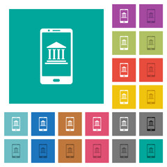 Mobile banking square flat multi colored icons