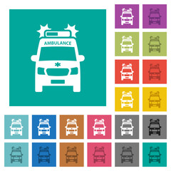 Flashing ambulance car front view square flat multi colored icons