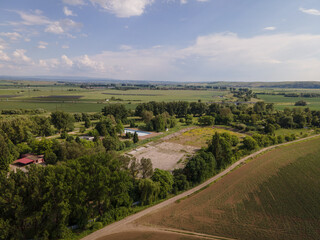 Aerial view of a swimming pool in the town of Tornala in Slovakia