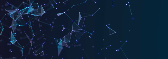 Structure of connected lines and dots. Wireframe polygonal elements on a dark background. Science and technology. 3d