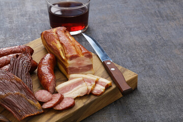 homemade smoked foods; bacon, sausage, beef jerky