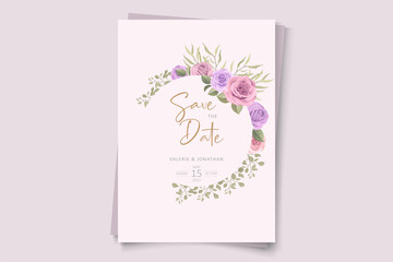 Elegant wedding card template with soft floral and leaves ornament