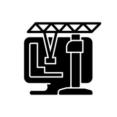 Construction and management simulation game black glyph icon. Fun city building simulator. Creative games for interesting time spending. Silhouette symbol on white space. Vector isolated illustration