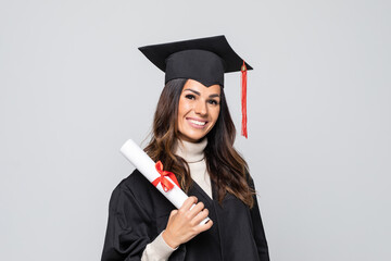 Graduate Woman Holding Certificate isolated on white background