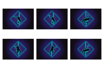 Industrial climber, alpinism. Vector Neon symbol, logo