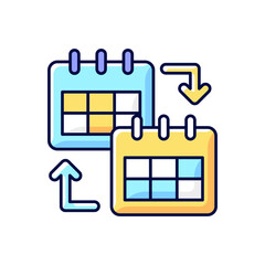 Calendar sharing RGB color icon. Online schedule check for employee cooperation. Controlling appointment with app. Isolated vector illustration. Work monitoring simple filled line drawing