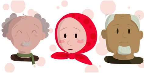 three characters of a little girl old woman grandfather of a stately man