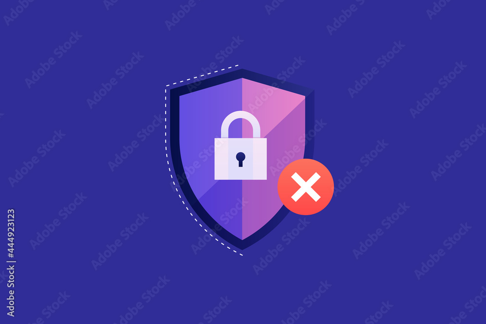 Sticker shield icon with a lock on a blue background. password entered error. privacy protection concept. ve