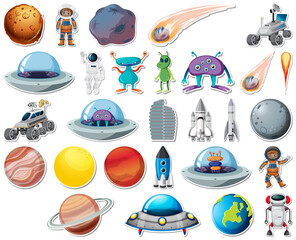 Set of stickers with Solar system objects isolated © GraphicsRF
