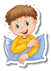 Sticker template with a boy cartoon character isolated