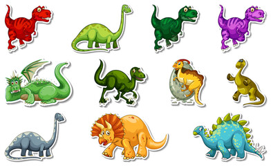 Sticker set with different types of dinosaurs cartoon characters © GraphicsRF