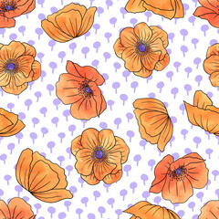 Watercolor Poppy Flowers Seamless Pattern