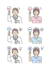 Doctor nad nurse showing placards illustration set