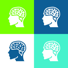 Brain Flat four color minimal icon set