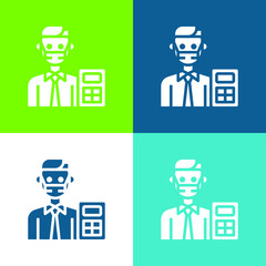 Accountant Flat four color minimal icon set