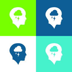 Bald Head With Cloud And Storm Flat four color minimal icon set