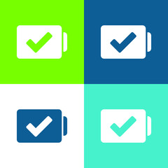 Battery With Verification Sign Flat four color minimal icon set