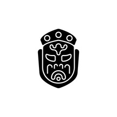 Ghost mask museum black glyph icon. Taipei attractions. Depict disfigured creepy creature item. Gruesome death indulgences warning. Silhouette symbol on white space. Vector isolated illustration