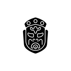 Ghost mask museum black glyph icon. Taipei attractions. Depict disfigured creepy creature item. Gruesome death indulgences warning. Silhouette symbol on white space. Vector isolated illustration