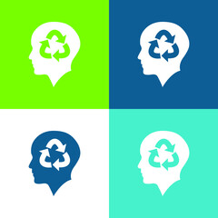 Bald Person Head With Recycle Symbol Flat four color minimal icon set
